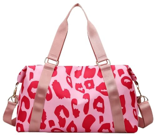 Outplea 20L Bolsa Deport Mujer, Bolsas de Viaje con Bolsillo Mojado Pequeña, Estampado de Leopardo Bolsa Gimnasio Niña, Gym Bag Impermeable para Natacion, Rosa