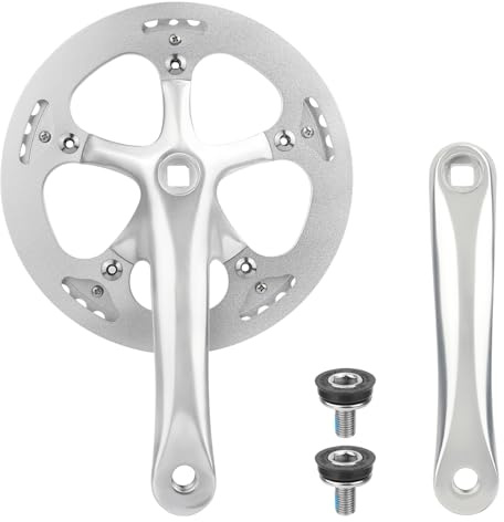MEGHNA Bicycle Crankset 46 Teeth for 6-10 Speed Gears Lightweight Aluminum Alloy 165mm Crank Arm Dual Chain Guards for Mountain Bike Folding Bike E-Bike Cruiser Bike Square Taper Silver