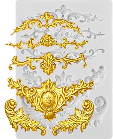 ElevateTech Silicone Molds, Lace Embossed Border Scrollworks Lace Filigree Sculpted Scroll DIY Art Craft Decoration for Polyclay Clay Plaster Cake Baking