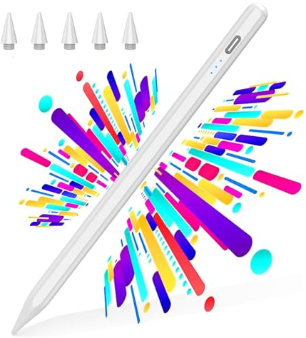 AMZBOSS Stylet pour iPad 2018-2025, Pencil Charge Rapide, Reject de la Paume, Commande Tactile Sensible et précise Compatible iPad A16/10/9/8/7/6,Pro 11/12.9,Air 3/4/5/M2/M3,Mini 5/6(Blanc)