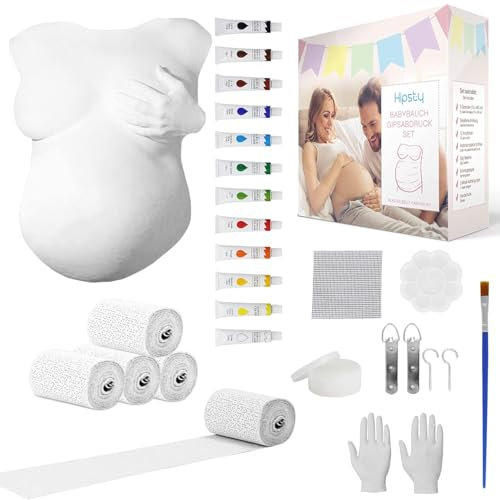 KBIBCK Babybauch Gipsabdruck Set, Gipsabdruck Babybauch Set mit Gipsbinden, 12 Acrylfarben & vielem mehr, 3D Babybauch Gipsabdruck Set, Der Bauchabdruck-Deko, Erinnerungen, Andenken & Geschenk