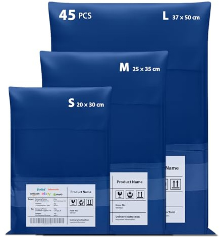 Lot de 45 Enveloppes d'Expédition pour Colis Vinted - 3 Tailles - Pochette Plastique Opaque et Imperméable avec Fermeture Adhésive