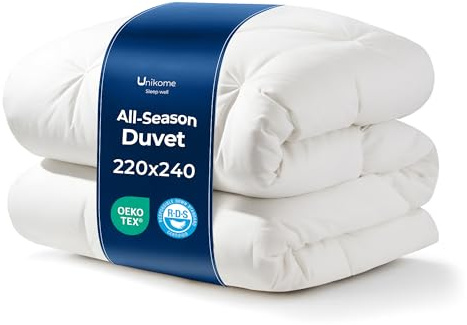 UNIKOME 220x240cm Couette en Duvet avec Housse 100% Coton Toutes Saisons avec de garnissage en Duvet et Plumes Structure Moelleuse Respirante Lavable Oeko-Tex RDS Blanc