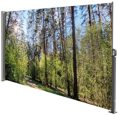 RockRain 71x138 Retractable Side Awning Screen: American Design Semi-Transparent PVC Mesh with UV Printing - Blocks Sun & Wind for Garden Balcony & Pool Privacy