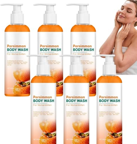 Persimmon Body Wash mot kroppslukt – naturlig deodoranttvål för luktborttagning för armhålor, intimt område, lår och fötter – ren, uppfriskande och mild duschtvål (6 st)