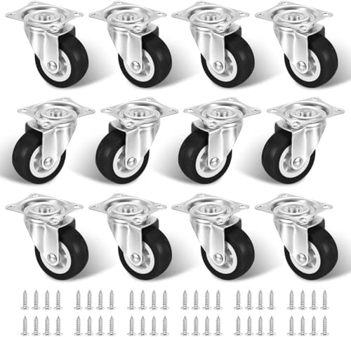 12 PCS Castor Wheels, 1.5 Inch Swivel Casters Silent Swivel Castors Load 30kg per Wheel Universal Castor Wheels Trolley Caster for Furniture Industrial