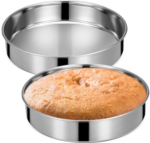 GARVALON Teglia Torta 24 Cm Tonda in Acciaio Inossidabile, Set 2 Pezzi Distribuzione Uniforme del Calore e Facile Pulizia, per Cottura Dolci