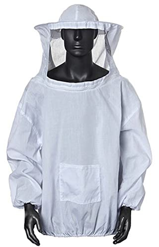 SUNGOOYUE Traje de Apicultor, Chaqueta Protectora Ligera de Poliéster con Capucha de Velo, Equipo de Apicultura Ventilado para Hombres y Mujeres (WHITE)