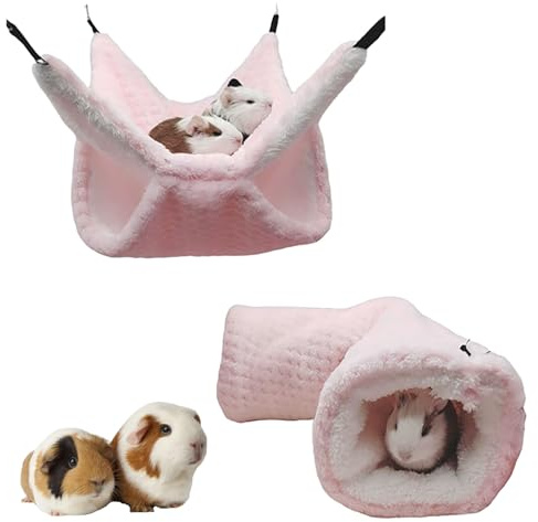 Cretvestsar Small Animal Hammock Set Hamster Hanging Tunnel Winter Warm Guinea Pig Hideout Bed Soft Ferret Hanging Nest Pet Tunnels Tubes Toy for Squirrel Chinchilla Rabbits Hedgehogs Rats Small Pet