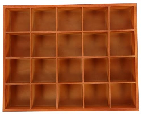 Wooden Compartment Tray and Jewelry Storage Tray 20-grid Brown Drawer Organizer Box Multi-function Desktop Display for Jewelry and Cosmetics Storage (1PC)