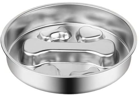 Dog Bowl with Feeding Brake - Stainless Steel Bowl with Reversible Function - Stainless Steel Puppy Bowl with Eating Plate, for Employment, Utility, Training Aid, for Indoor and Outdoor Use