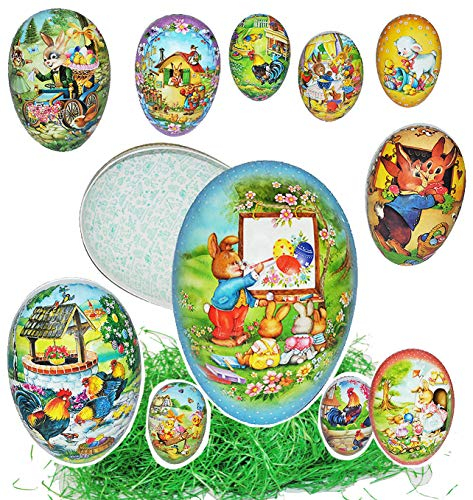 alles-meine.de GmbH Set Ostergras + 3 Füll - Pappeier - 18 cm bunt gemixt Osterhasen Küken Häschen - Osterei/Ei zum befüllen - Deko Pappe Papp Pappeier Dekoei Pappostereier F..