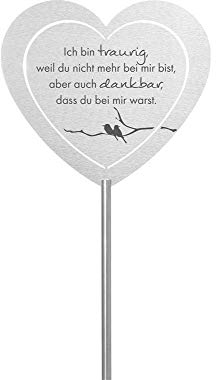DOLORINO Grabstecker Herz 'Ich bin traurig, weil Du nicht mehr bei mir bist, aber auch dankbar, dass du bei mir warst' | pflegeleichter Grabschmuck | eine wetterfeste Erinnerung aus Edelstahll