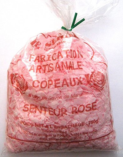 Virutas de jabón de Marsella perfumadas, color rosa, 750 g – La lavandería más económica Virutas de jabón para la colada, para prendas delicadas. Ecológica y natural. Jabón hecho a mano.