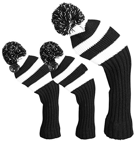 Golf Club Cover Driver Cover, Golf Head Covers for Wood, Fairway Wood and Hybrid(UT) with Rotating Number Tags 2 3 4 5 6 UT (Black)