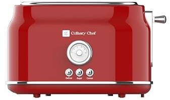 Frigidaire ETO102-WHITE, 2 Slice Toaster, Retro Style, Wide Slot for Bread, English Muffins, Croissants, and Bagels, 5 Adjustable Toast Settings, Cancel and Defrost, 900w, Red