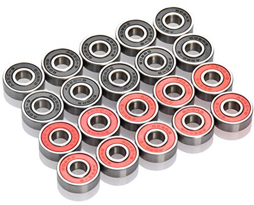 TIMESETL 20 Pack 608-2RS Ball Bearings, Double Rubber Sealed Miniature Deep Groove 608RS Bearings for Skateboards, Inline Skates, Scooters, Roller Blade Skates, 8 x 22 x 7mm