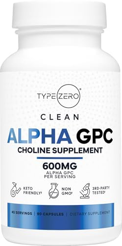 Type Zero Ultra Clean Alpha GPC Choline Supplement (600mg | 90 Capsules) Soy Free, Non-GMO Nootropics Alpha GPC 600mg / 300mg; Alpha-GPC Brain Memory and Focus Supplements