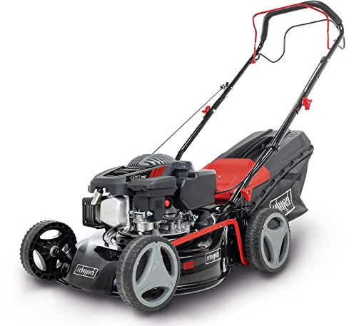 Scheppach Benzin Rasenmäher MS132-42 | Schnittbreite 42cm | Radantrieb | 3,4 PS | Stahlgehäuse | Reinigungsfunktion | Mulchfunktion | 45 Liter Fangkorb | Höhenverstellung in 7 Stufen (25-75mm)
