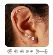 ADRAMATA 5 Paar 316L Edelstahl CZ Ohrringe für Damen Herren Knorpel Helix Ohrstecker Piercing Runde Zirkonia Kugelschraube Ohrring Barbell Flat Back Ohrringe