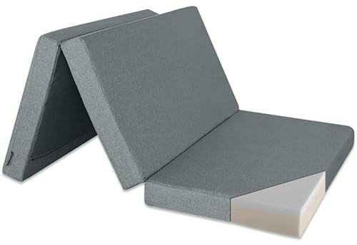 Ventadecolchones - Colchón Plegable con Viscoelástica con Cierre y Asa - Espuma HR30 Media | 110 x 180 x 10 cm | en Loneta Premium Gris para Furgoneta, Mini Camper y Camping