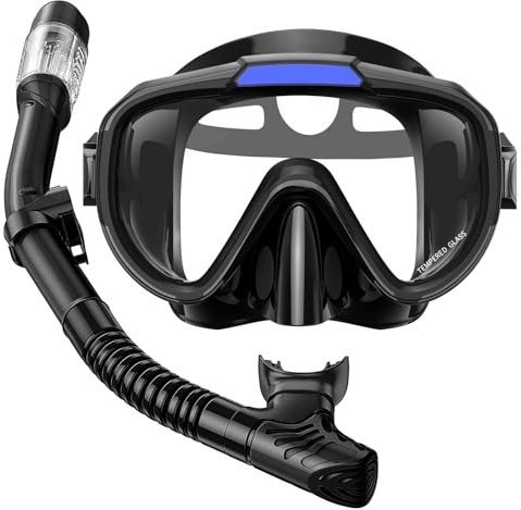 Lealinga Snorkel Set, Panoramic View Snorkel Mask, Anti-Fog Dry Top Snorkel Kit with Travel Bag, Diving Set for Snorkeling Scuba Diving Swimming Travel for Adults Kids Large
