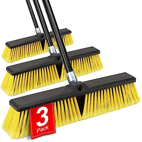 18 Inches Push Broom Outdoor- Heavy Duty Broom with 63 Long Handle for Deck Driveway Garage Yard Patio Concrete Floor Cleaning