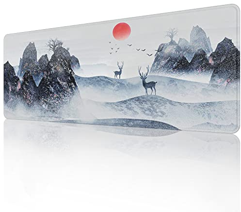 EFISH Japanese Mouse Pad (31.5 × 11.8 × 0.12 inch) Extended Large Mouse Mat Desk Pad, Stitched Edges Mousepad,Non-Slip Rubber Base,Gaming Mouse Pad XL