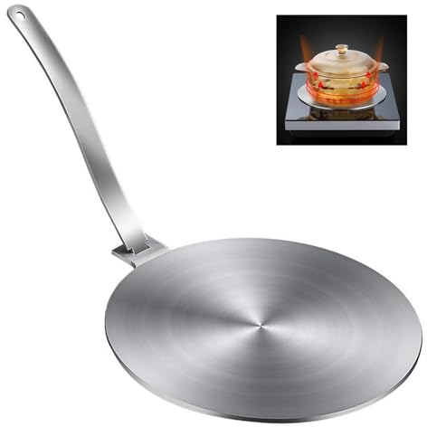 Induction Hob Heat Diffuser Ring Plate, Stainless Steel Adapter Plate with Detachable Handle for Pans, Ring Pan Mat Hob for Electric Gas Stove Electric Ceramic Stove Cooking Cooktop Converter