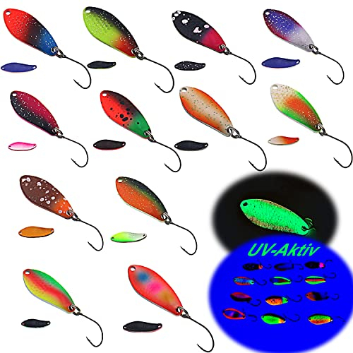 Messeneuheit 2023 UV Aktive Spoons Forelle Set Ultra Leicht (Wählbar 2,5g/1,7g) | Angelzubehör Forelle Forellenköder Spoons Set Spoon Set zum Forellen Angeln Spoons (2,5g | 3cm)