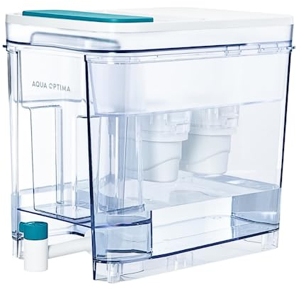 Aqua Optima Dispensador Perfect Pour de Agua Filtrada (8.2L) con Soporte y 6 Filtros - Apto para Nevera, Lavavajillas y Encimera - Reduce Cal, Cloro y Otras Impurezas