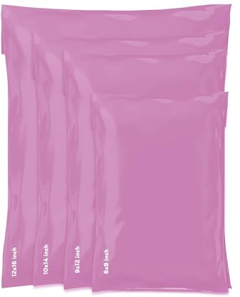 Mixed Size Grey Mailing Postal Bags, Self-Seal Closure Packaging Mailers, Delivery Mailing Bag Flexible and Tempered Proof, Secure Small to Large Postal Mailers (Pink, 60)