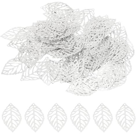PATIKIL 23mm Leaf Pendants, 100 Pack Metal Tree Leaf Beads Bulk Leaves Charm Mesh for Jewelry Making Bracelet Necklace Earring Keychain Style 1, Silver