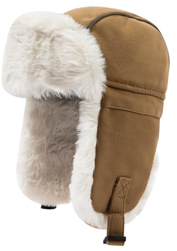 CLAPE Cappelli Aviatore da Uomo Cappello con Paraorecchie Inverno Cappello Russo in Pelliccia Sintetica Cappello Bomber Caldo Regolabile Cappello da Trapper