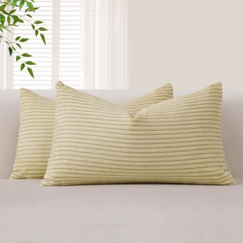 Sungeek Juego de 2 fundas de cojín decorativas de pana suave, fundas de cojín decorativas para sofá, dormitorio, salón (30 x 50 cm, beige)