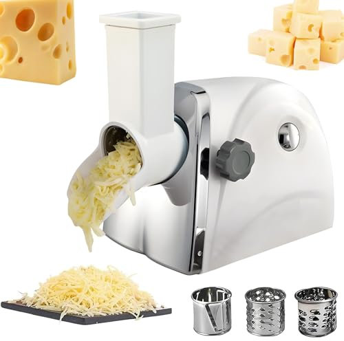 Râpe à fromage électrique rotative, 300 W, machine de découpe de légumes avec 3 lames en acier inoxydable, râpe à fromage électrique avec fonction inverse, trancheuse à légumes, pour pommes de terre