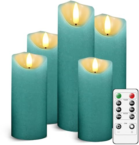 AnnSpa LED Candles 5 Set Pillar Candles with Remote Control and Timer Flickering Battery Operated Electric Candle flameless Candle Indoor Decor Deep - Green