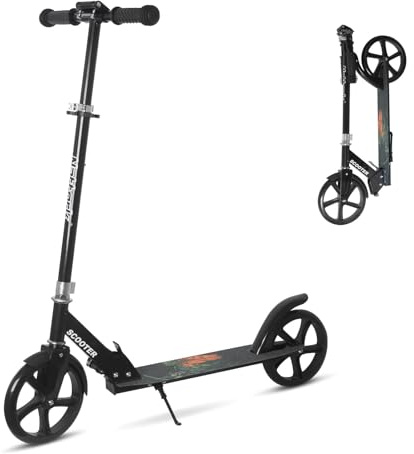 Nattork Cityroller Tretroller Scooter für Kinder 8-12, Jugendliche & Erwachsene bis 100 kg, Höhenverstellbarer, Faltbarer Kick Scooter mit großen, City Roller für Jungen und Mädchen-Schwarz
