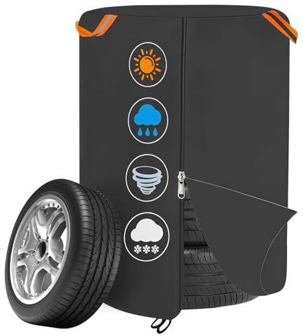 LEKEFETO Sac de rangement universel avec fermeture éclair pour 4 pneus, Oxford 420D, avec bandes réfléchissantes (Ø 73 cm x H 110 cm)