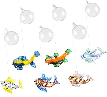 NOYGRNH Lot de 6 Figurines de Poissons en Verre soufflé avec Boules flottantes for Aquarium, décoration for Aquarium Domestique