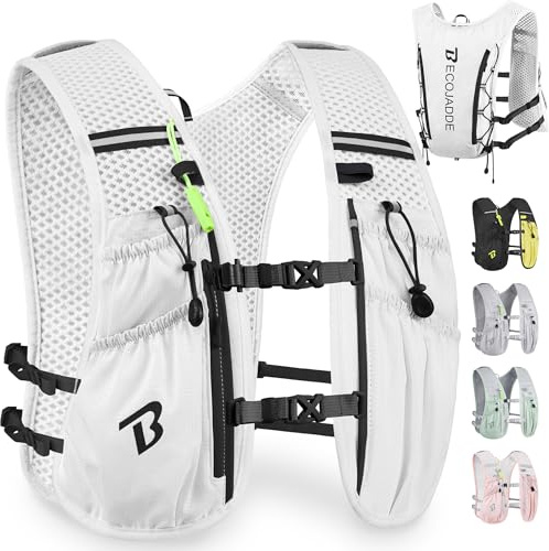 BECOJADDE Running Vest Women 5L Hydration Backpack Lightweight for Mens Womens, Running Backpack Hydration Pack for Marathon, Trail, Cycling, Hiking, Jogging White