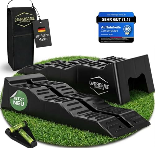 Campergrade Cuñas para autocaravanas y caravanas [juego de 2] – 3 niveles de nivelación hasta 5 t | cuñas antideslizantes para caravanas, remolques y coches – alta resistencia, estable y adecuada para