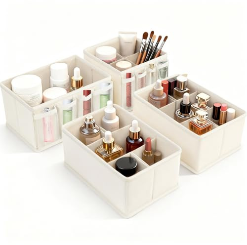 VERONLY Cosmetic Storage Bins Makeup Organizer, Adjustable Multifunction Storage Box Desk Drawer Divider for Makeup Brushes, Bathroom Countertop or Dresser, Set of 4