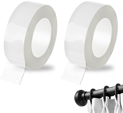 Realand 2 rollos de cinta deslizante para barra de cortina de 2 pulgadas de ancho x 32.8 pies, cinta deslizante suave y silenciosa, funda adhesiva transparente para barra de cortina de ducha