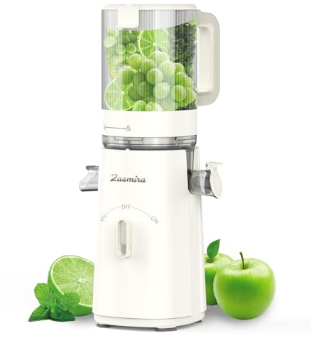 Slow Juicer, Zasmira Écraseur de fruits et légumes le plus récent avec orifice d'alimentation large de 120 mm, Haut rendement en jus pour fruits et légumes entiers, Facile à nettoyer