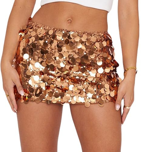 MUNSKT Sequin Skirt Women,Stretchy Bodycon Sequin Mini Skirt,Wrapped Glitter Dress for Out Party Club Date