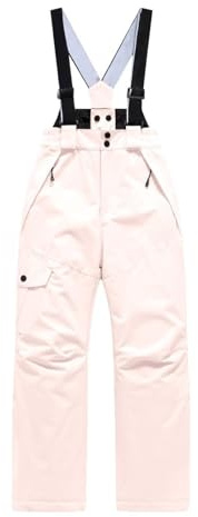 YCBMINGCAN Pantalones de esquí para niños y niñas - Peto acolchado cálido impermeable - Pantalones de invierno para exteriores con cremallera y tirantes ajustables para esquís, Rosa., 11-12 años