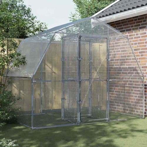 Mokuyary Aviary with Door Silver Galvanised Steel Bird Cage Budgie Cage Bird House Cockatiel Finch Parrot Cage