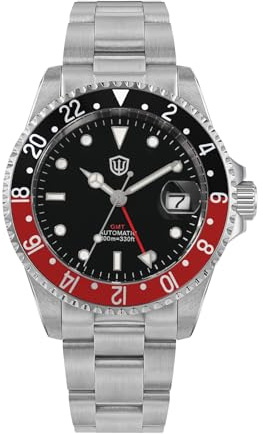 watchdives GMT-klockor för män, WD0014, dykklocka med två tidszoner, NH34, automatiskt vintagearmbandsur 40 mm, aluminiuminfattning