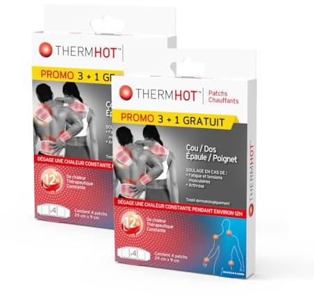 ThermHot Patchs Chauffants Cou Dos Épaule Poignet Lot de 2x4 Patchs – Diffusion de Chaleur jusqu’à 40 °C – Action Chauffante Prolongée – Confort Musculaire – Crampes et Inconforts Articulaires